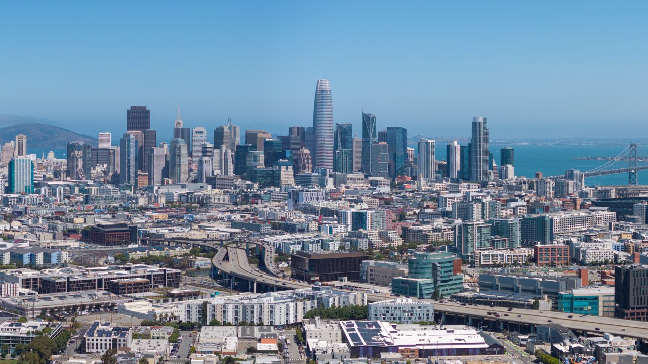 Downtown San Francisco aerial skyline view