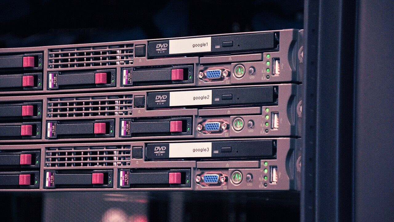 A rack of Google servers in a data center