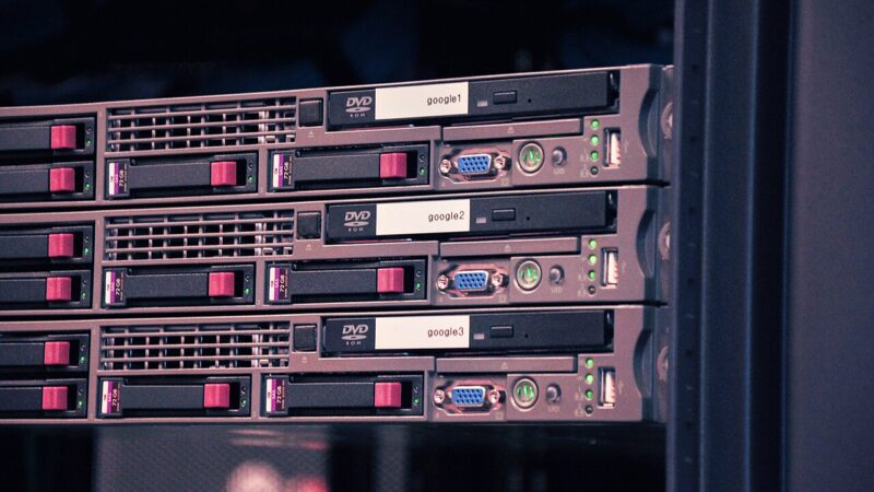 A rack of Google servers in a data center