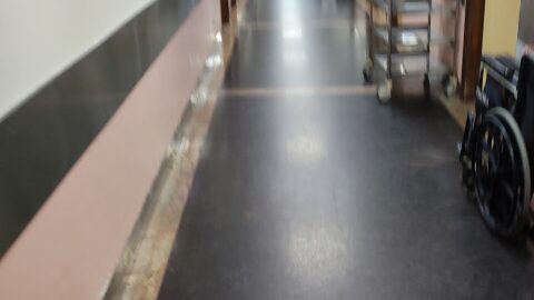Hospital corridor with medical equipment
