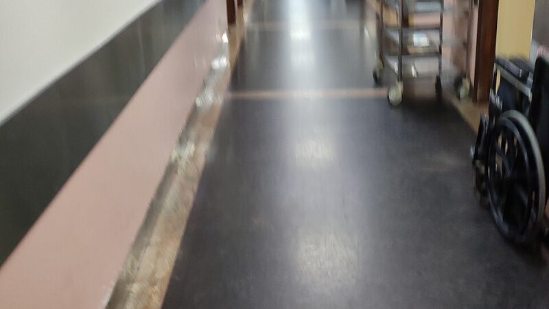 Hospital corridor with medical equipment