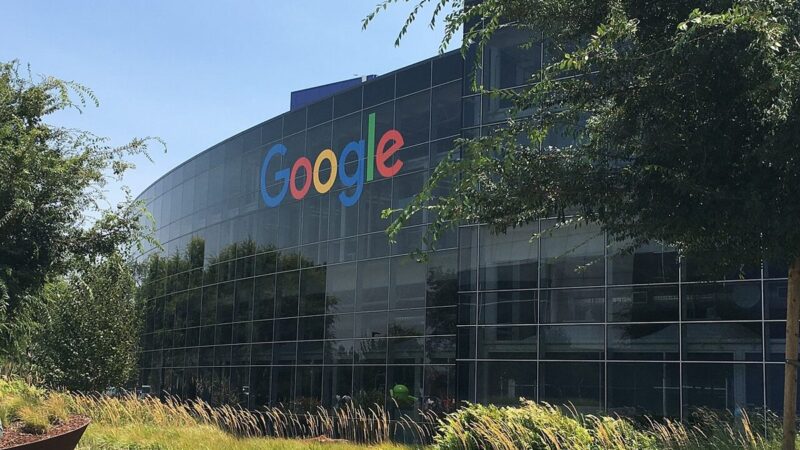 Google campus building with colourful logo